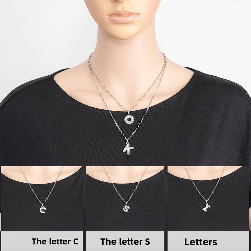 Stainless Steel Letter Necklace with Diamond Pendant