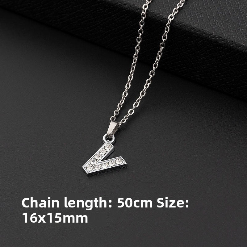 Stainless Steel Letter Necklace with Diamond Pendant