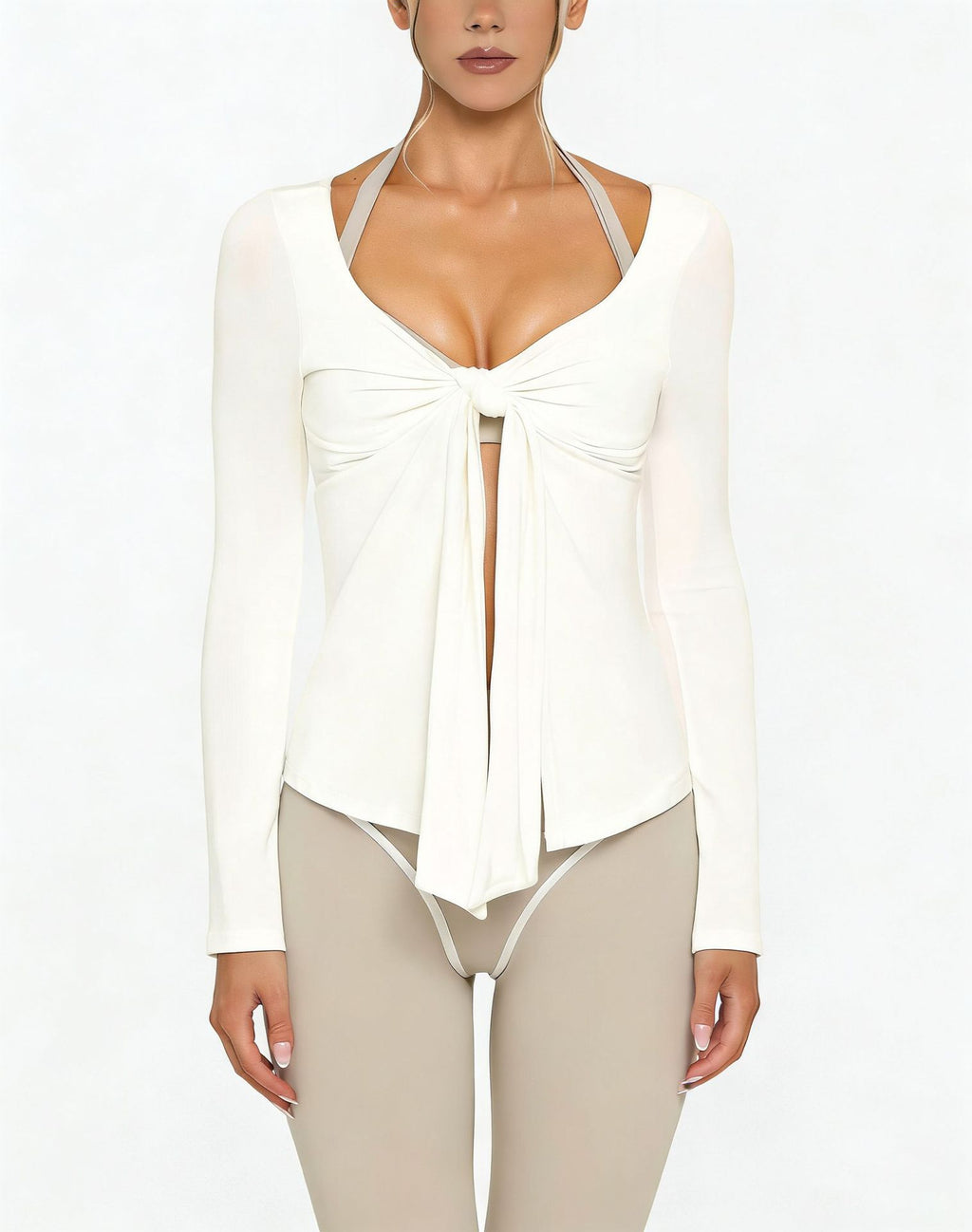 Womens High Elasticity Yoga Jacket with V-Neck Tie