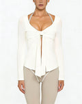 Womens High Elasticity Yoga Jacket with V-Neck Tie