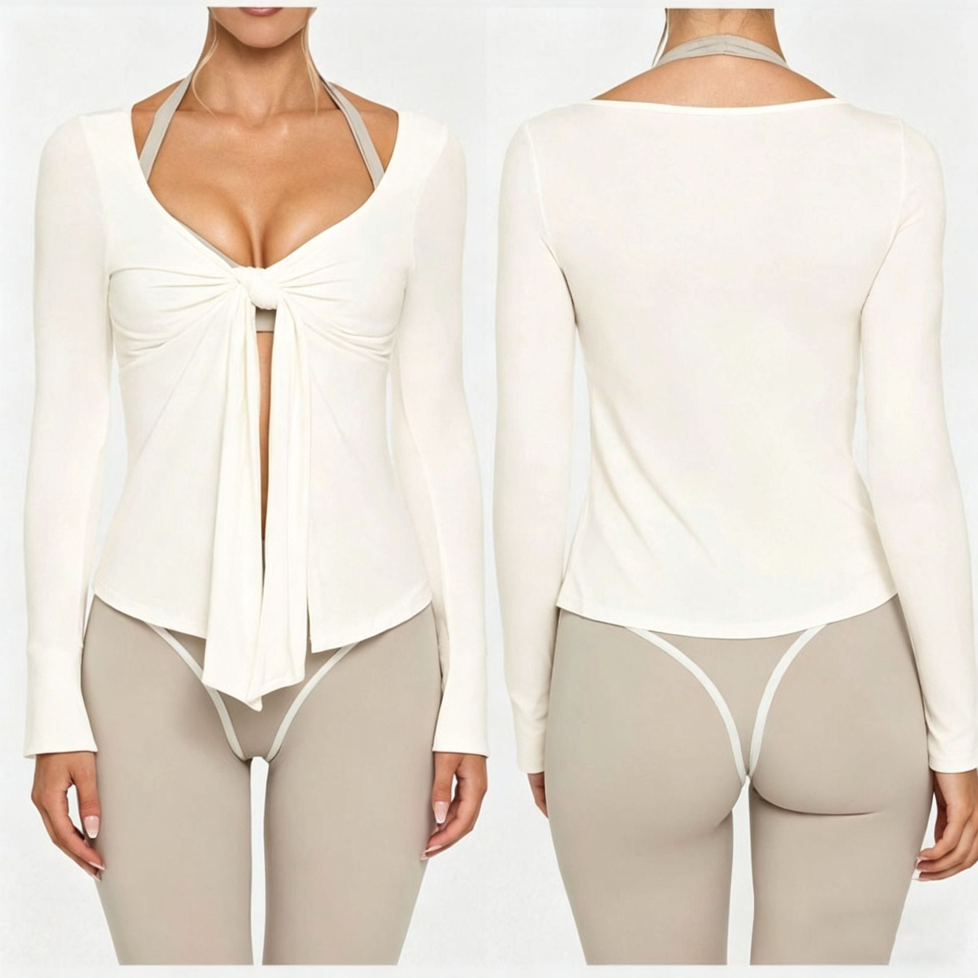 Womens High Elasticity Yoga Jacket with V-Neck Tie