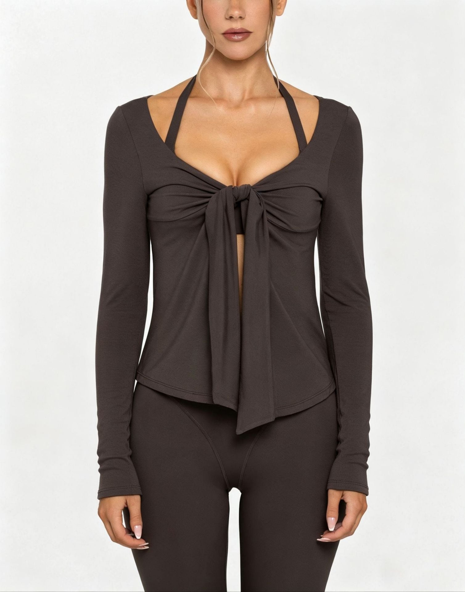 Womens High Elasticity Yoga Jacket with V-Neck Tie
