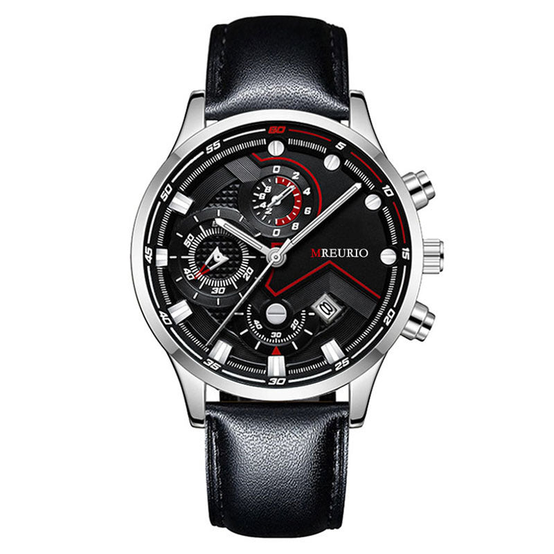 Mens Calendar Leather Strap Watch
