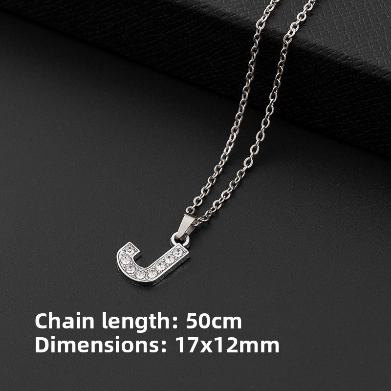 Stainless Steel Letter Necklace with Diamond Pendant
