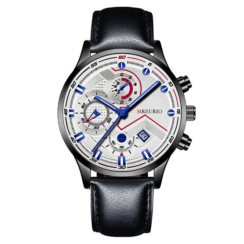 Mens Calendar Leather Strap Watch