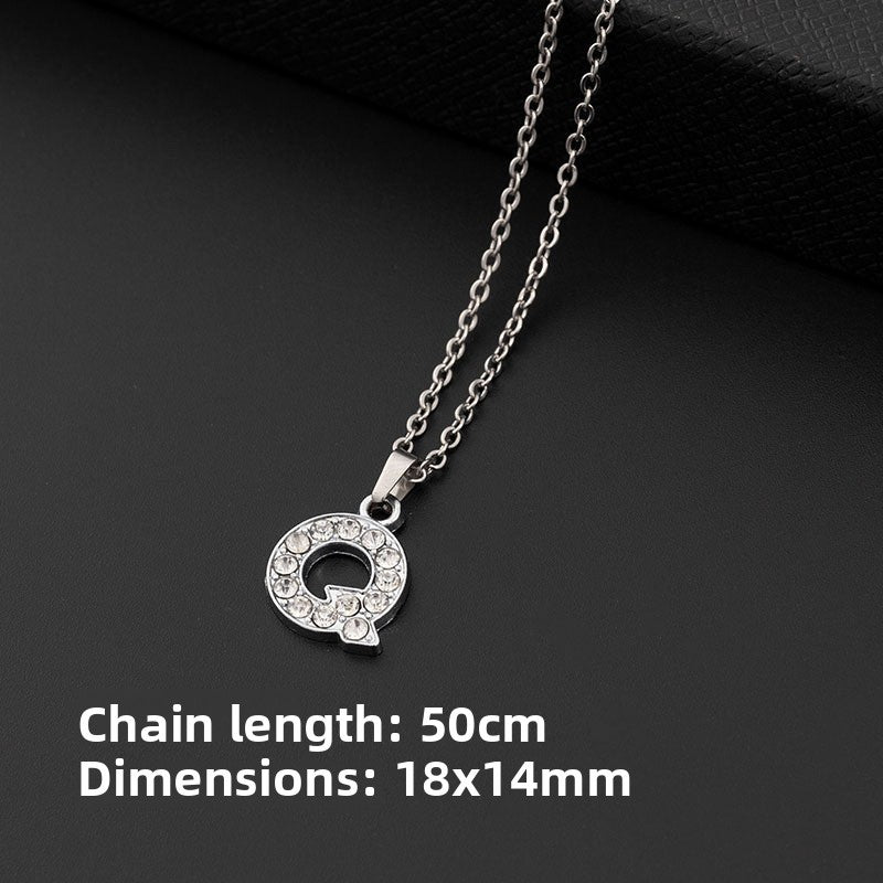 Stainless Steel Letter Necklace with Diamond Pendant