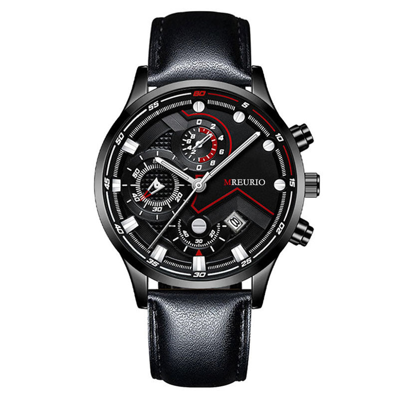Mens Calendar Leather Strap Watch