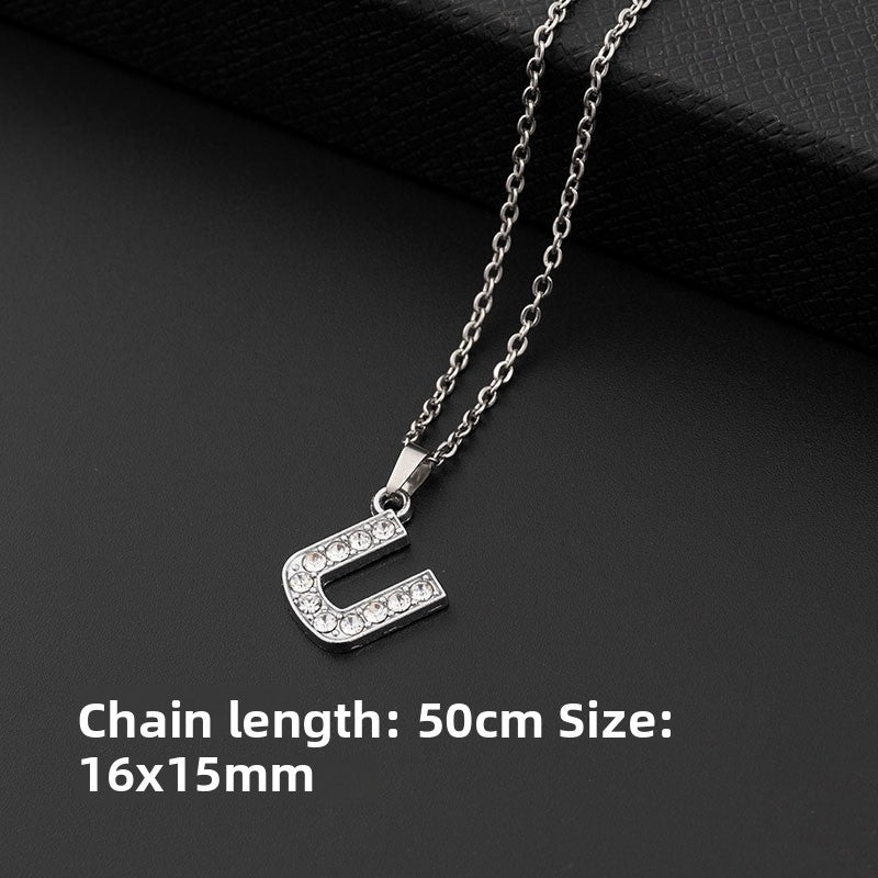 Stainless Steel Letter Necklace with Diamond Pendant