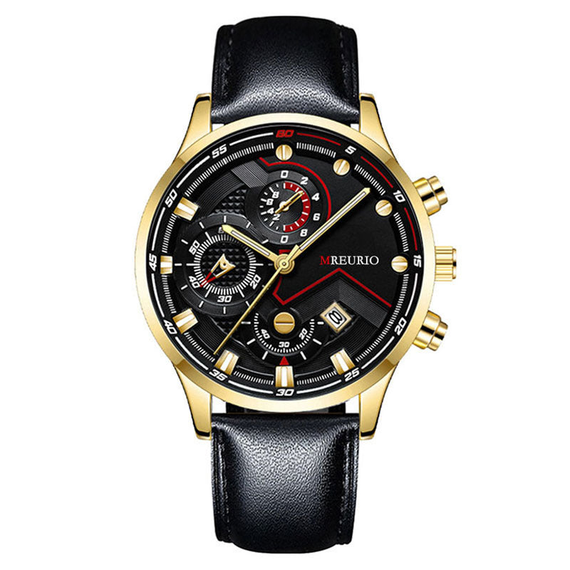 Mens Calendar Leather Strap Watch