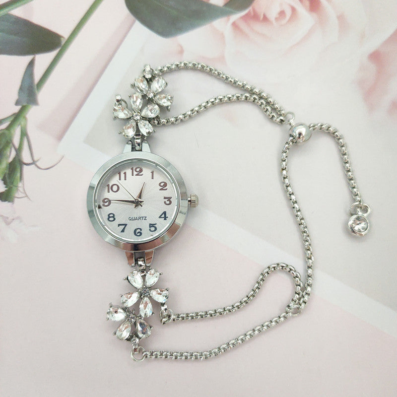 Flower-Shaped Diamond-Encrusted Women's Quartz Watch