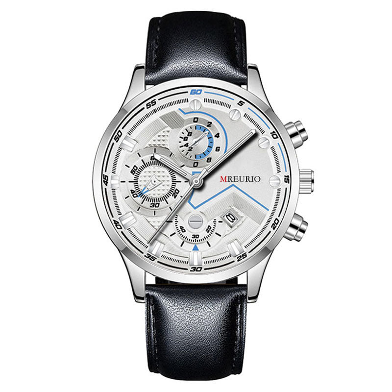 Mens Calendar Leather Strap Watch
