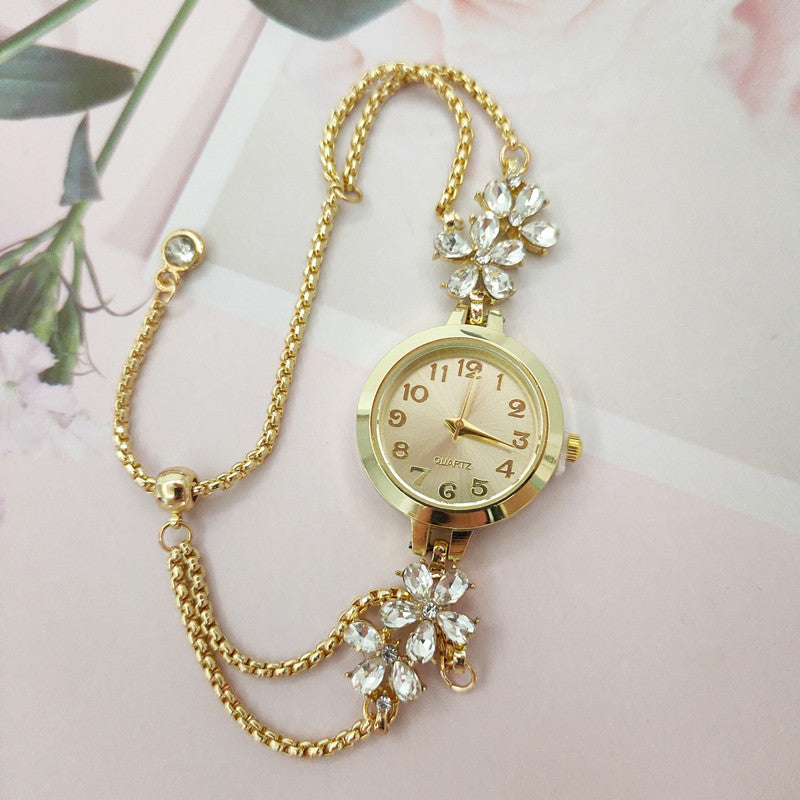 Flower-Shaped Diamond-Encrusted Women's Quartz Watch