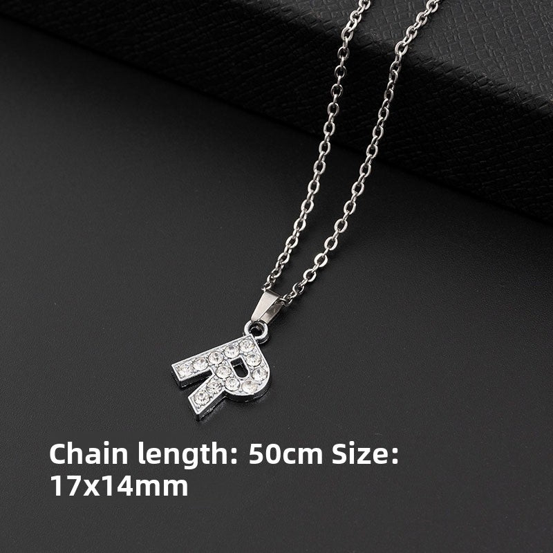 Stainless Steel Letter Necklace with Diamond Pendant