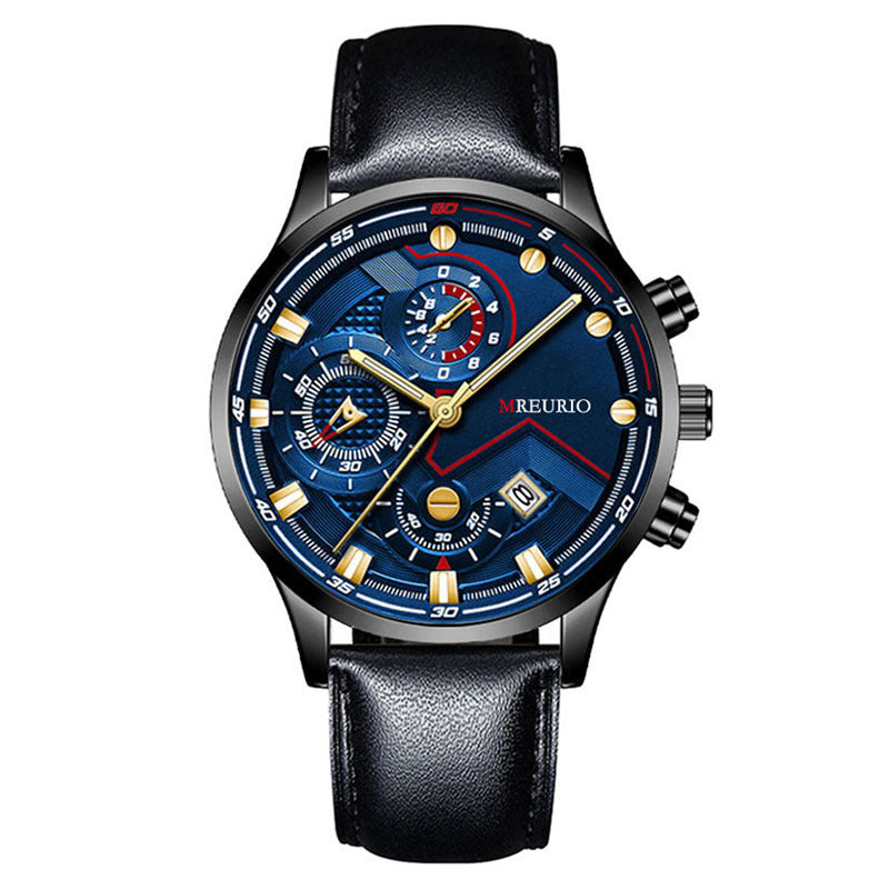 Mens Calendar Leather Strap Watch