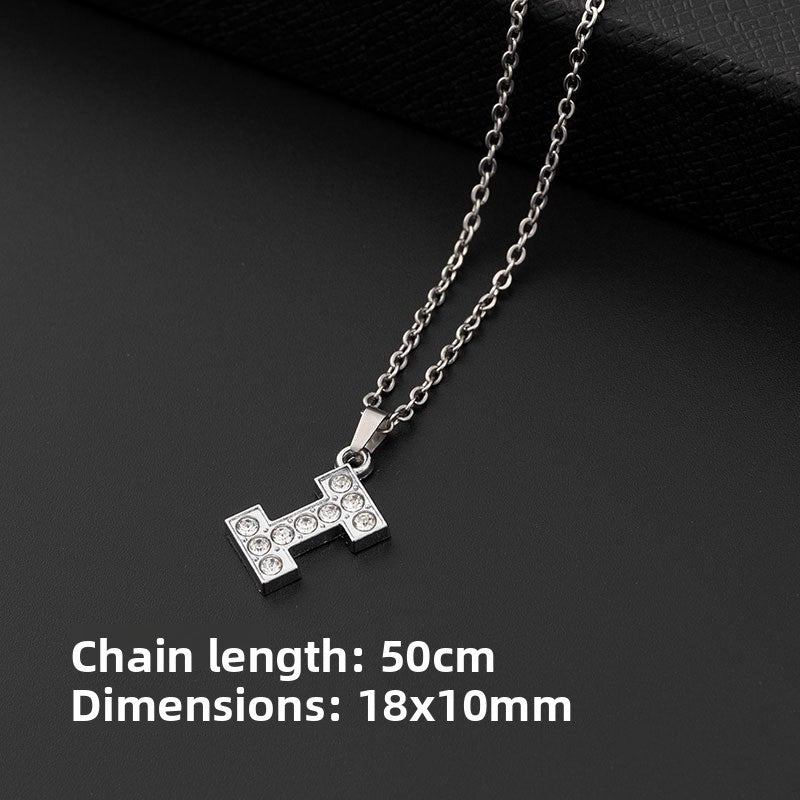 Stainless Steel Letter Necklace with Diamond Pendant