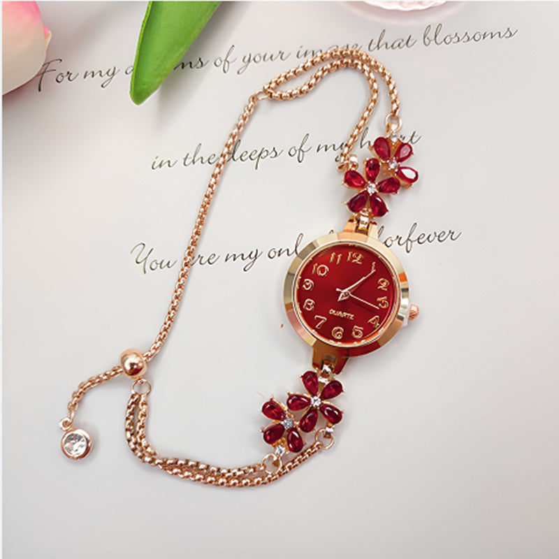 Flower-Shaped Diamond-Encrusted Women's Quartz Watch
