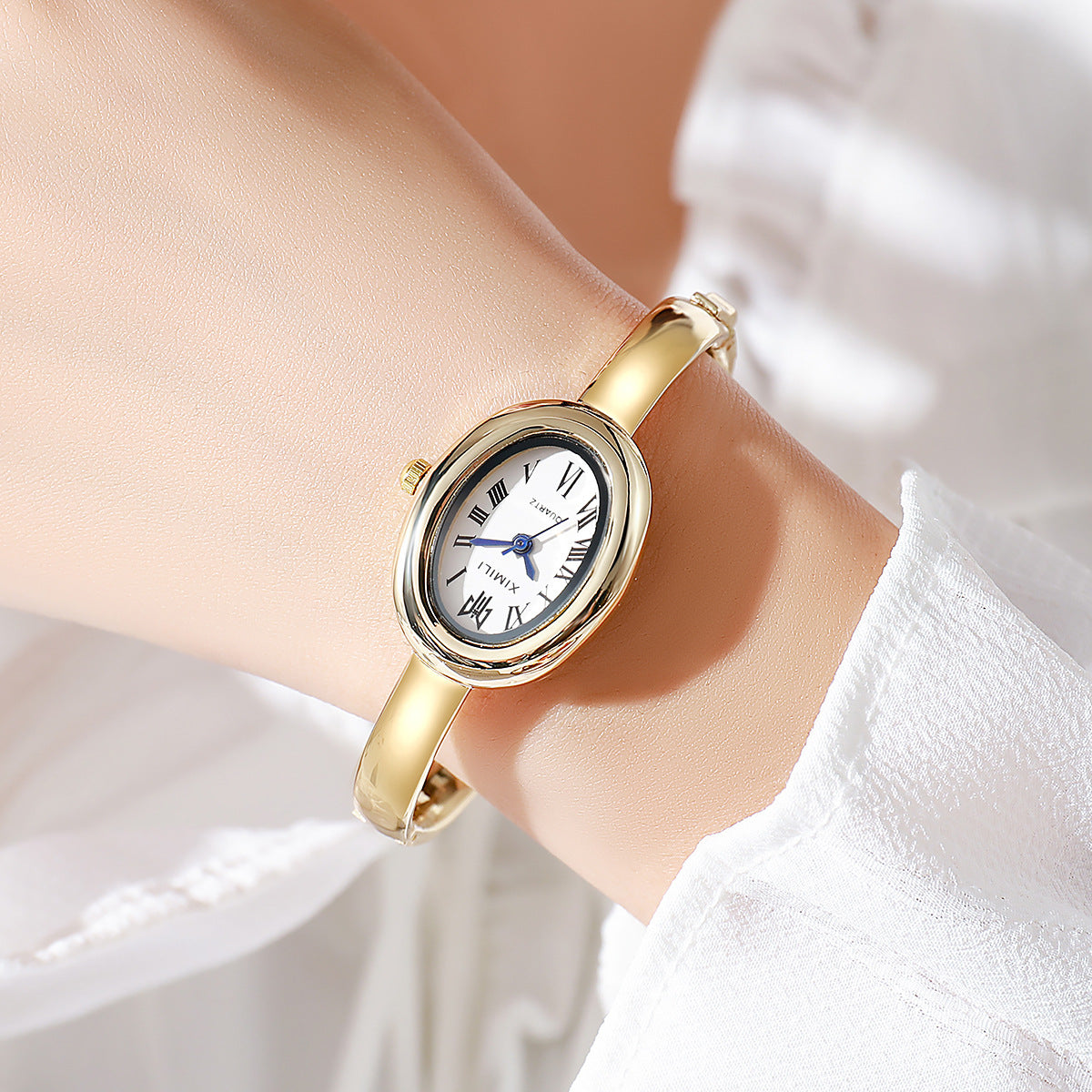 Elegant Oval Stainless Steel Quartz Watch