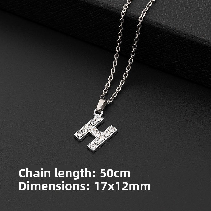 Stainless Steel Letter Necklace with Diamond Pendant