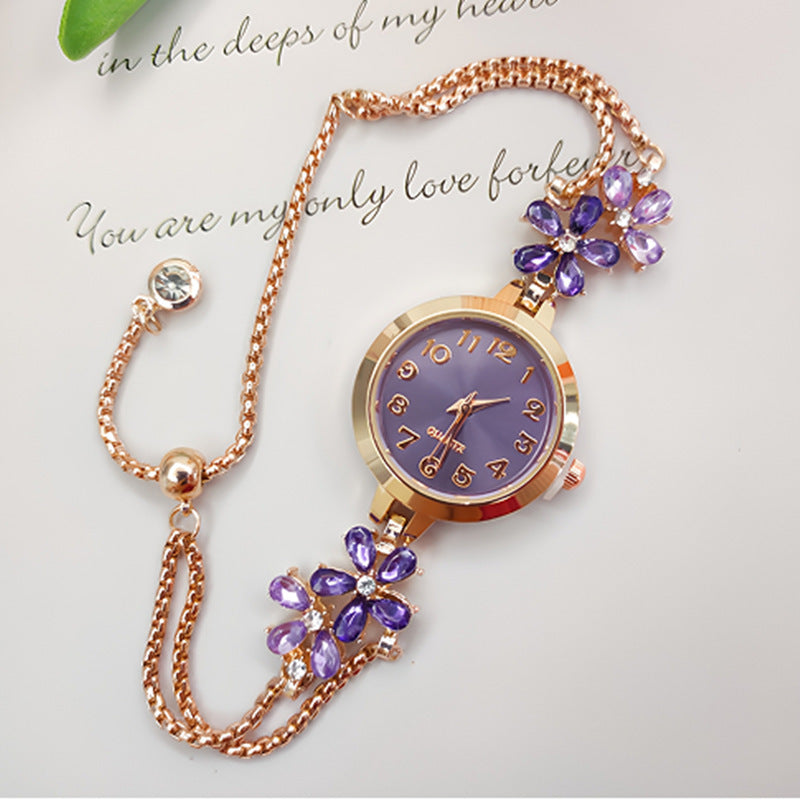 Flower-Shaped Diamond-Encrusted Women's Quartz Watch