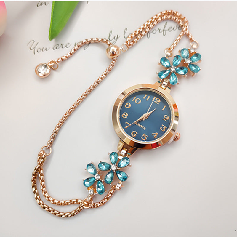 Flower-Shaped Diamond-Encrusted Women's Quartz Watch