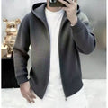 Men's long-sleeved loose pure-color hooded knitted cardigan