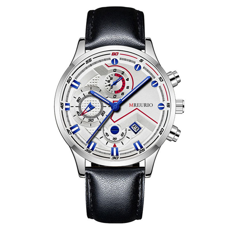 Mens Calendar Leather Strap Watch