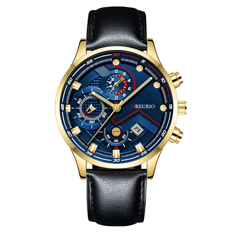Mens Calendar Leather Strap Watch