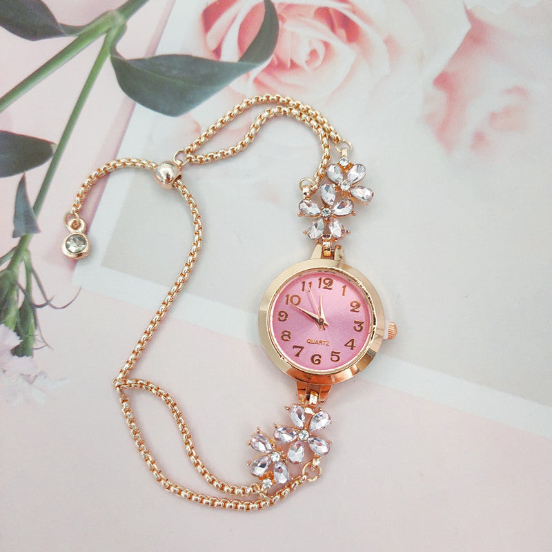 Flower-Shaped Diamond-Encrusted Women's Quartz Watch