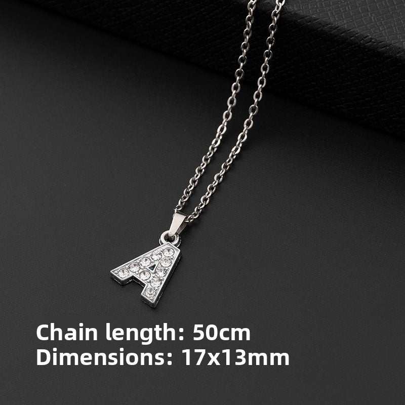 Stainless Steel Letter Necklace with Diamond Pendant