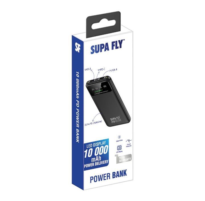 Supa Fly 10 000 mAh Fast Charge Powerbank | 22.5 W Dual Device | Black
