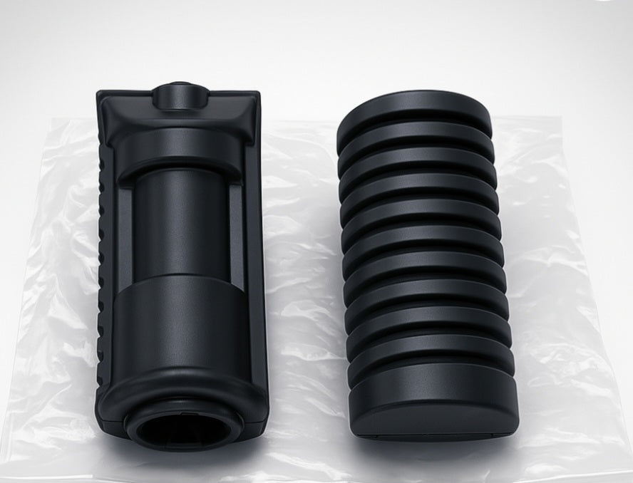 Heavy‑Duty Black Cylindrical Components – Smooth & Ribbed Design