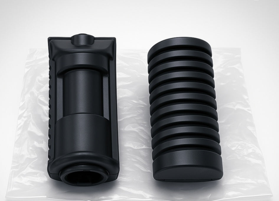 Heavy‑Duty Black Cylindrical Components – Smooth & Ribbed Design